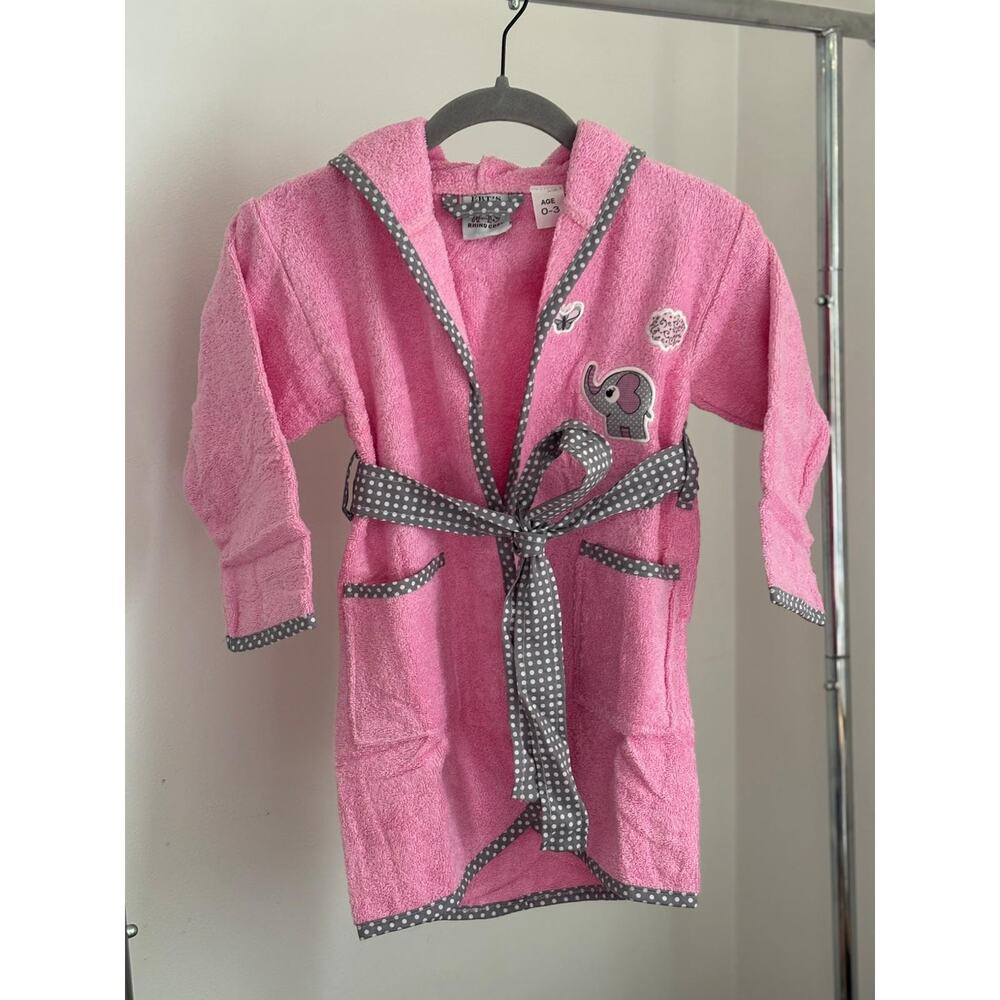 Baby Pink Bathrobe 100% Cotton Hooded Elephant Soft Robe 0-3 Months - Picture 5 of 8